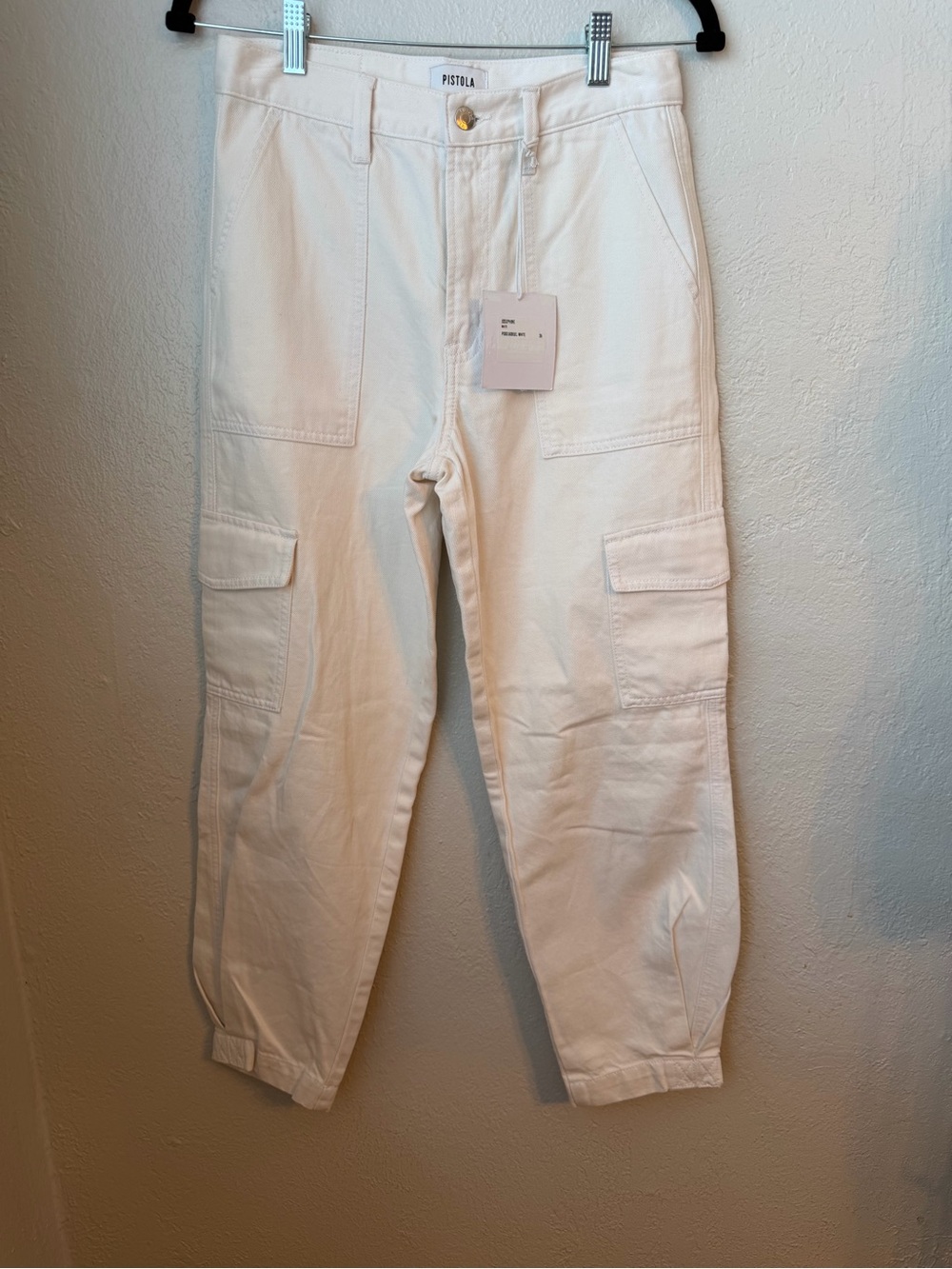 172 ~ NWT Pistola Josephine White Cargo-Barrel Style Pants 26